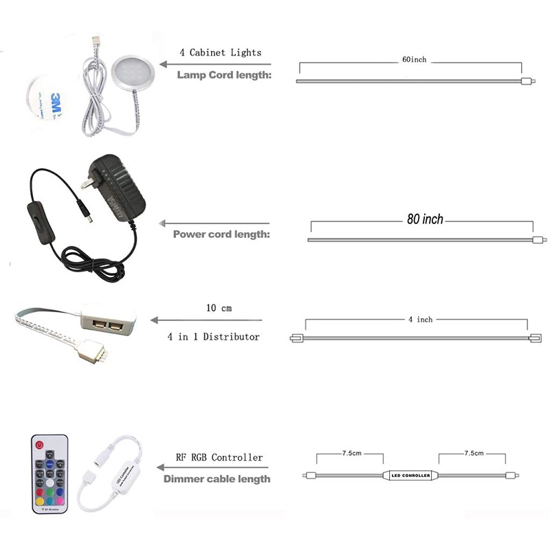 DC12V 4 Pcs 8W RGB Color Changing Under Cabinet LED Puck Lights Kit, Slim Multi Color Puck Lights DC12V 4 Pcs 8W RGB Color Changing Under Cabinet LED Puck Lights Kit, Slim Multi Color Puck Lights